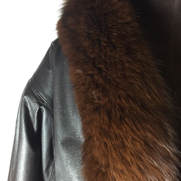 Leather & Genuine Fox Fur 3/4 Car Coat - Picture 8 of 8